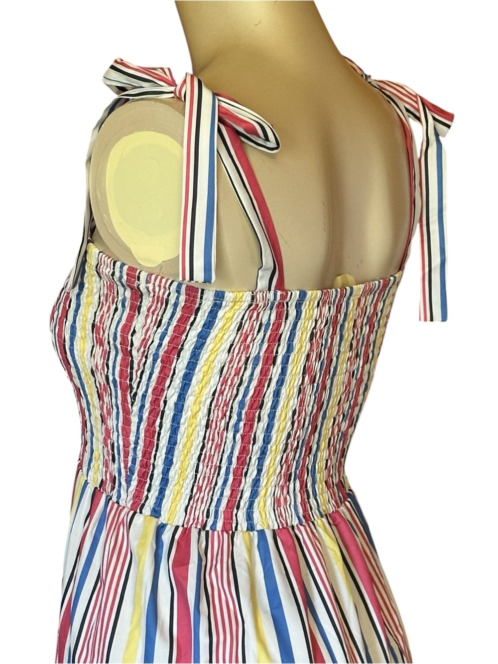 C+D+M Collection Striped Smocked Tie Strap Maxi Dress Large Boho Summer Cotton - Picture 3 of 13